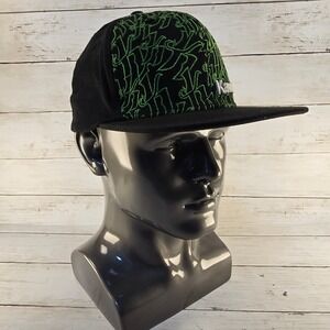 Kawasaki Genuine Accessories Hat Black Green Embroidered M/L Fitted Flat Brim